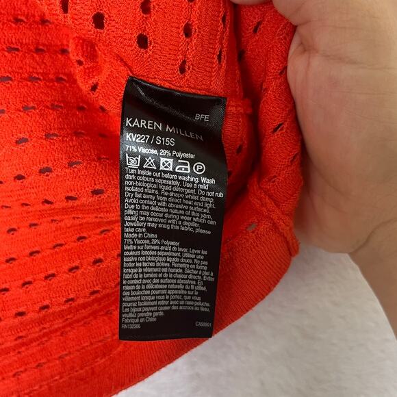 Karen Millen Red Orange Crochet Sheer Cardigan size 1 Old Money Preppy New York - Picture 5 of 8
